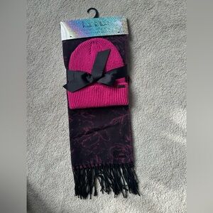 Elegant Pink and Black Scarf and Hat Set